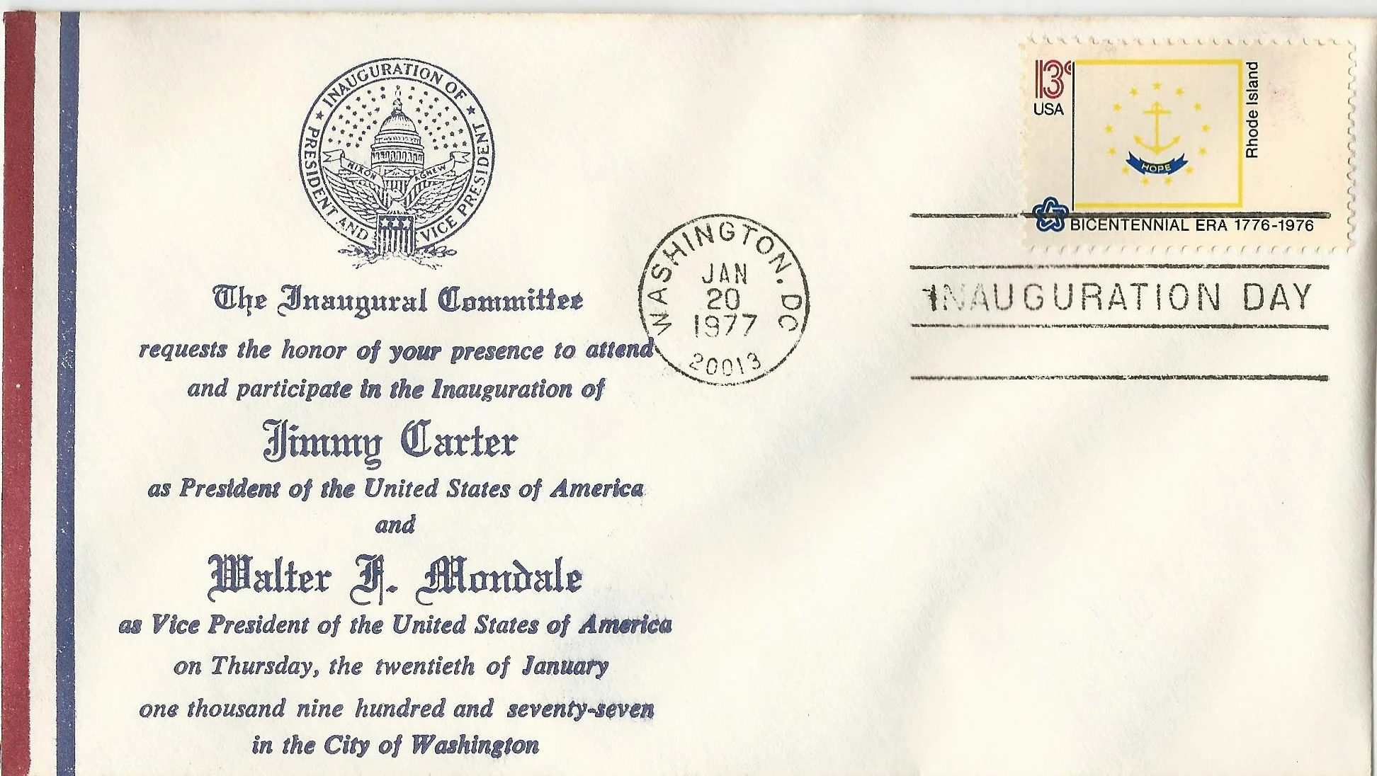 Inauguration Jimmy Carter & Walter Mondale Postmark #1:&hellip;